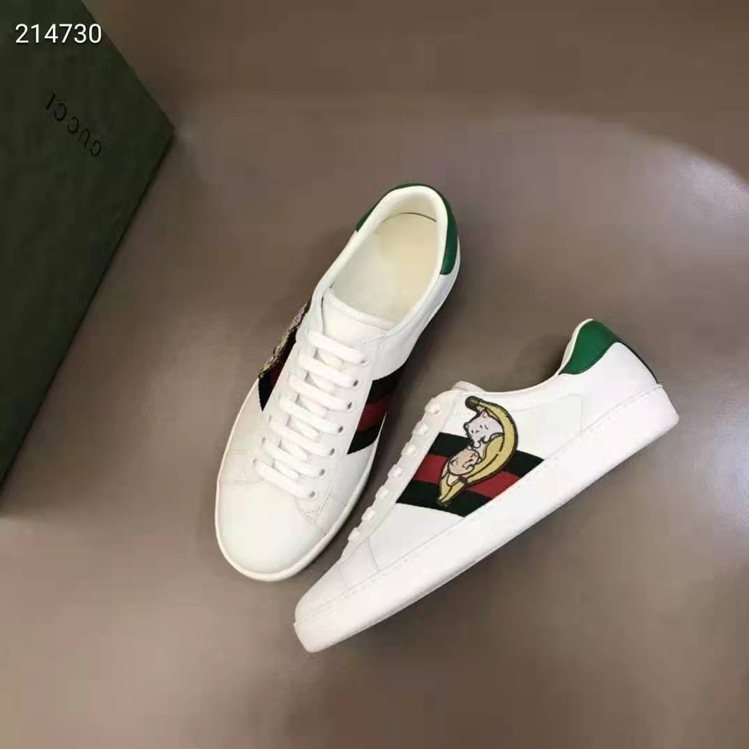 G*u*i gg unisex bananya ace sneaker white leather with green and red web