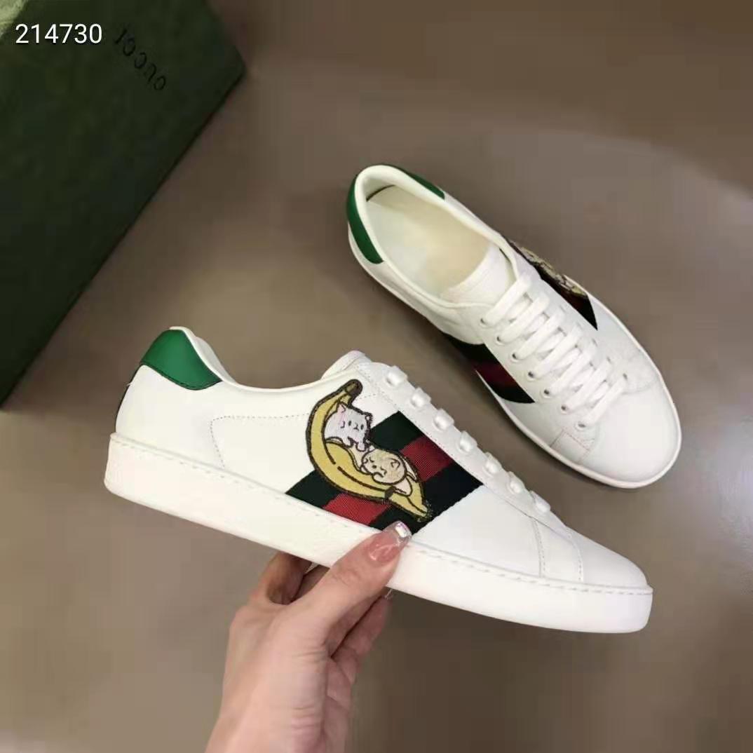 G*u*i gg unisex bananya ace sneaker white leather with green and red web