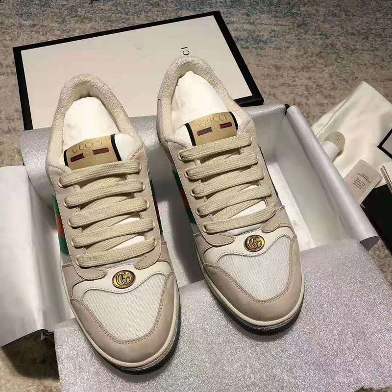 G*u*i gg unisex screener leather sneaker off-white leather white nylon