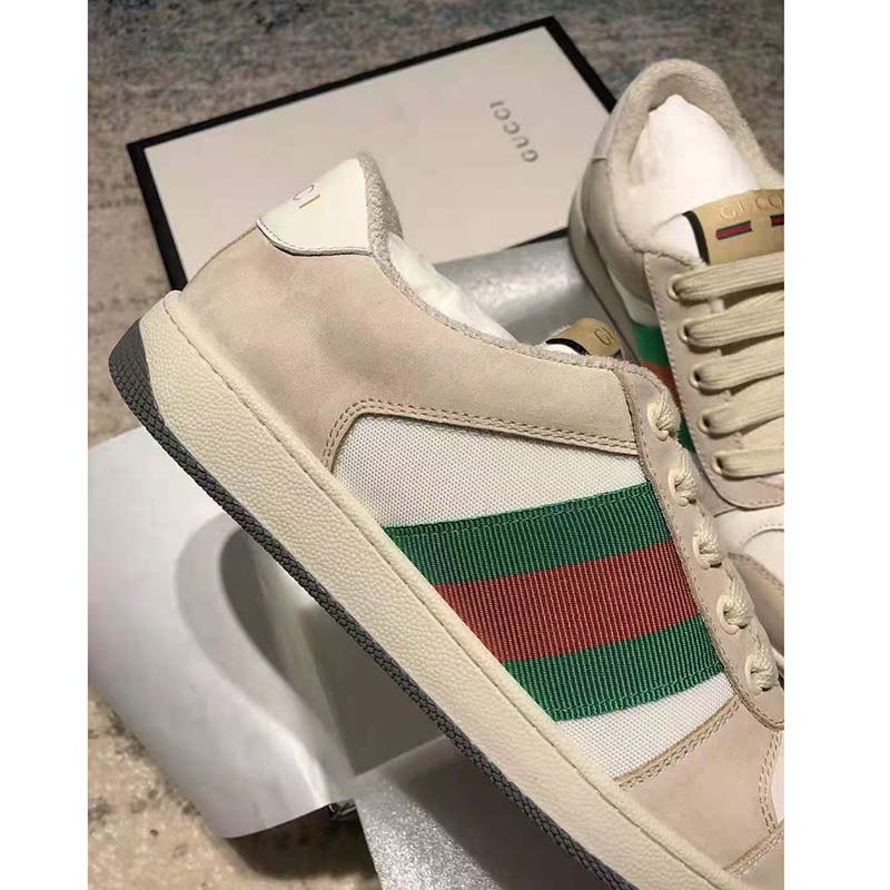 G*u*i gg unisex screener leather sneaker off-white leather white nylon