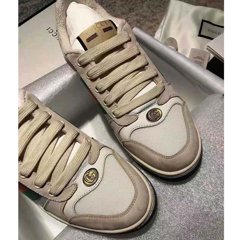 G*u*i gg unisex screener leather sneaker off-white leather white nylon