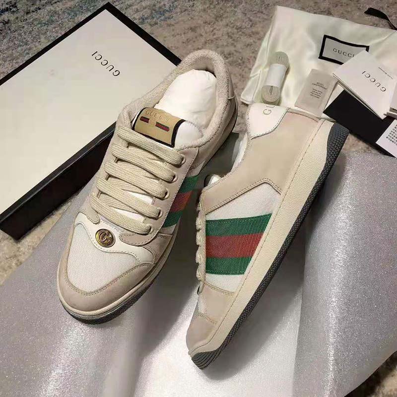 G*u*i gg unisex screener leather sneaker off-white leather white nylon