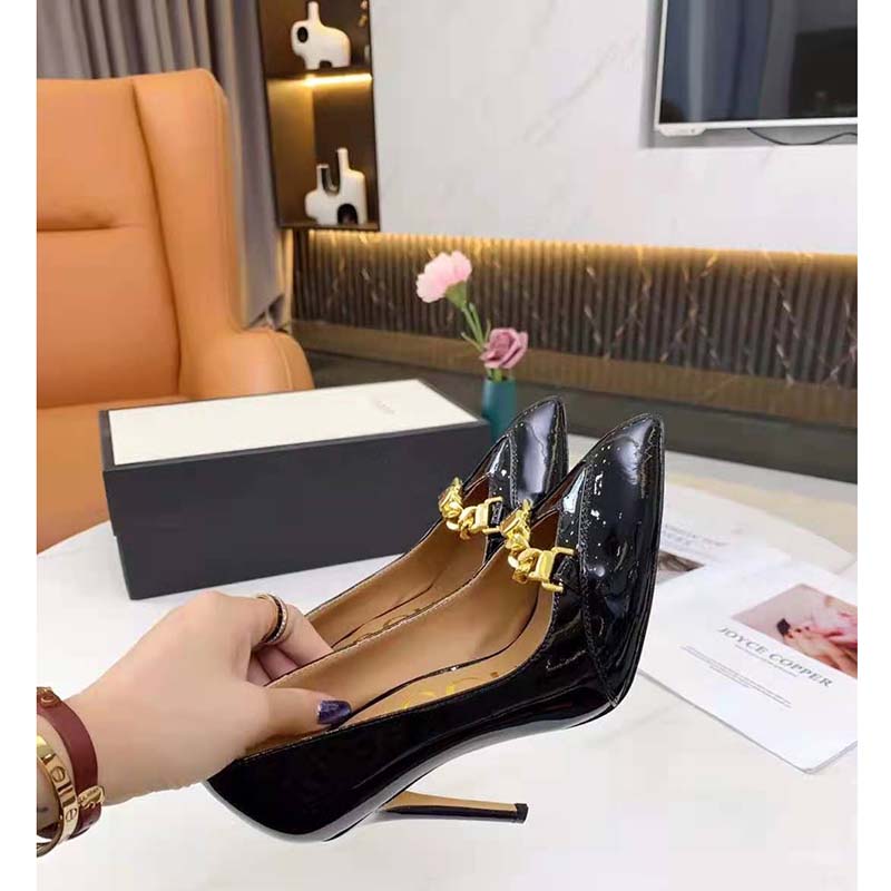 G*u*i gg women’s leather pump with chain black leather 9 cm heel