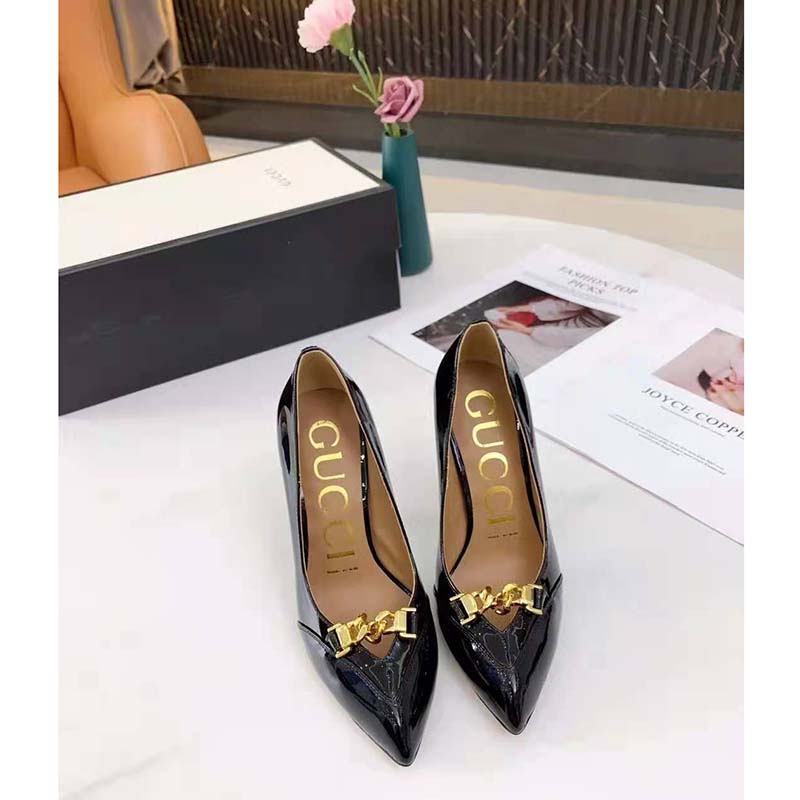 G*u*i gg women’s leather pump with chain black leather 9 cm heel