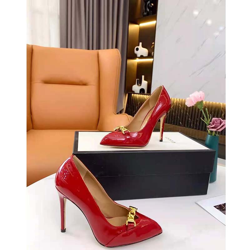 G*u*i gg women’s leather pump with chain red leather 9 cm heel