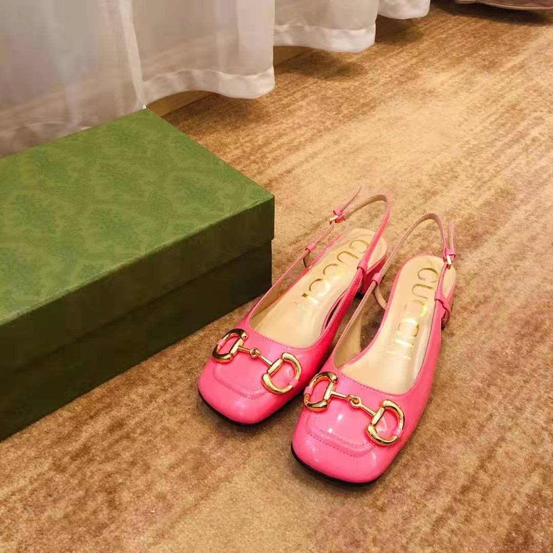 G*u*i gg women’s mid-heel slingback with horsebit pink leather 6 cm heel