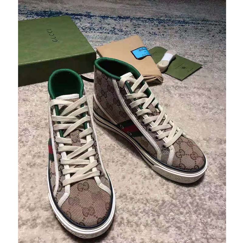 G*u*i men’s G*u*i tennis 1977 high top sneaker beige original gg canvas