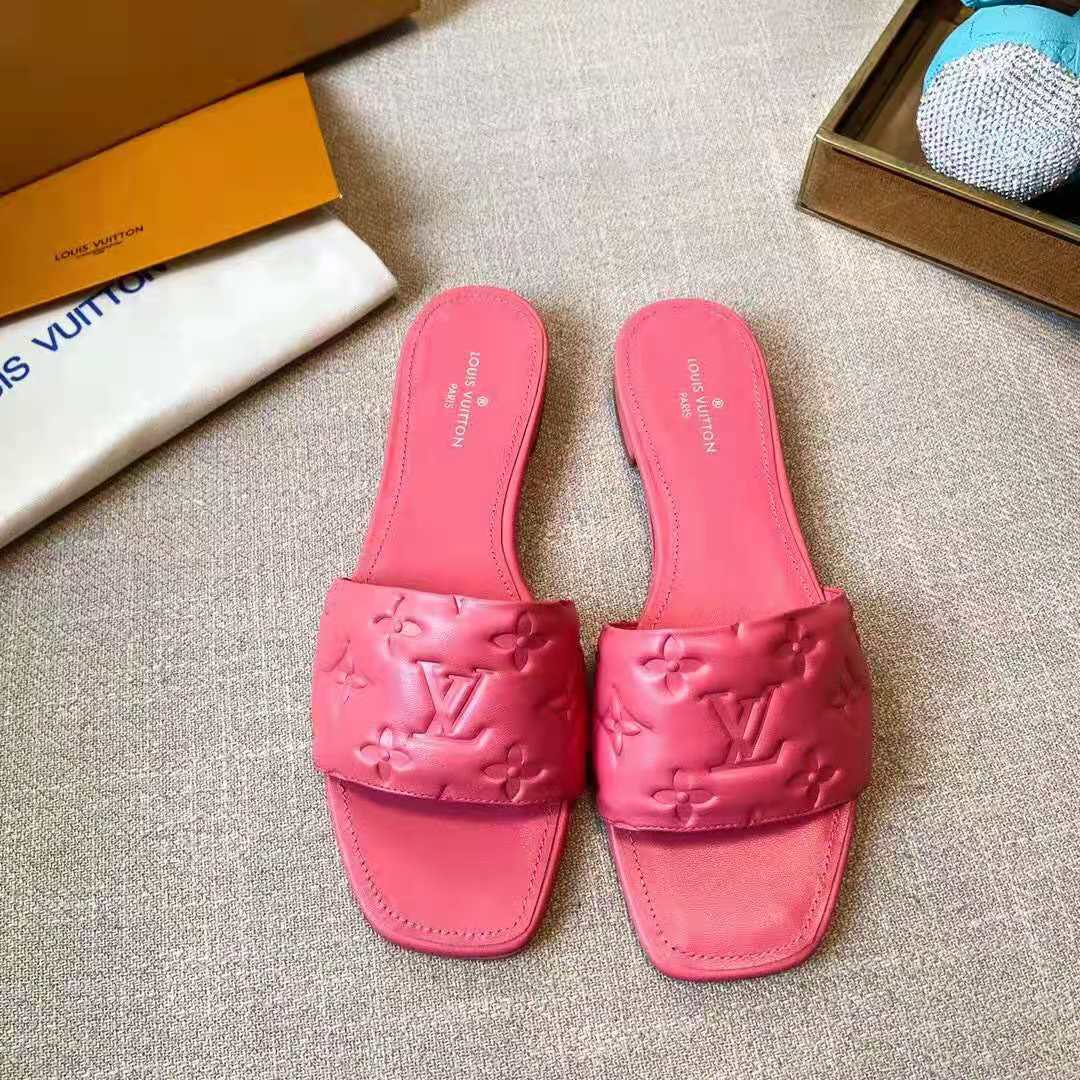 Louis Vuitton LV Women Revival Flat Mule Pink Monogram-Embossed Lambskin