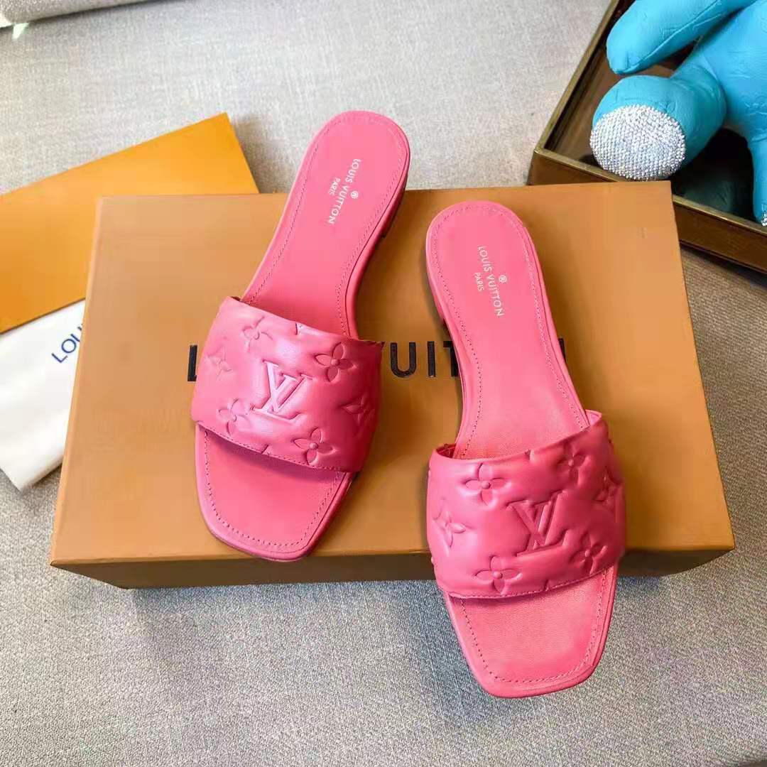 Louis Vuitton LV Women Revival Flat Mule Pink Monogram-Embossed Lambskin