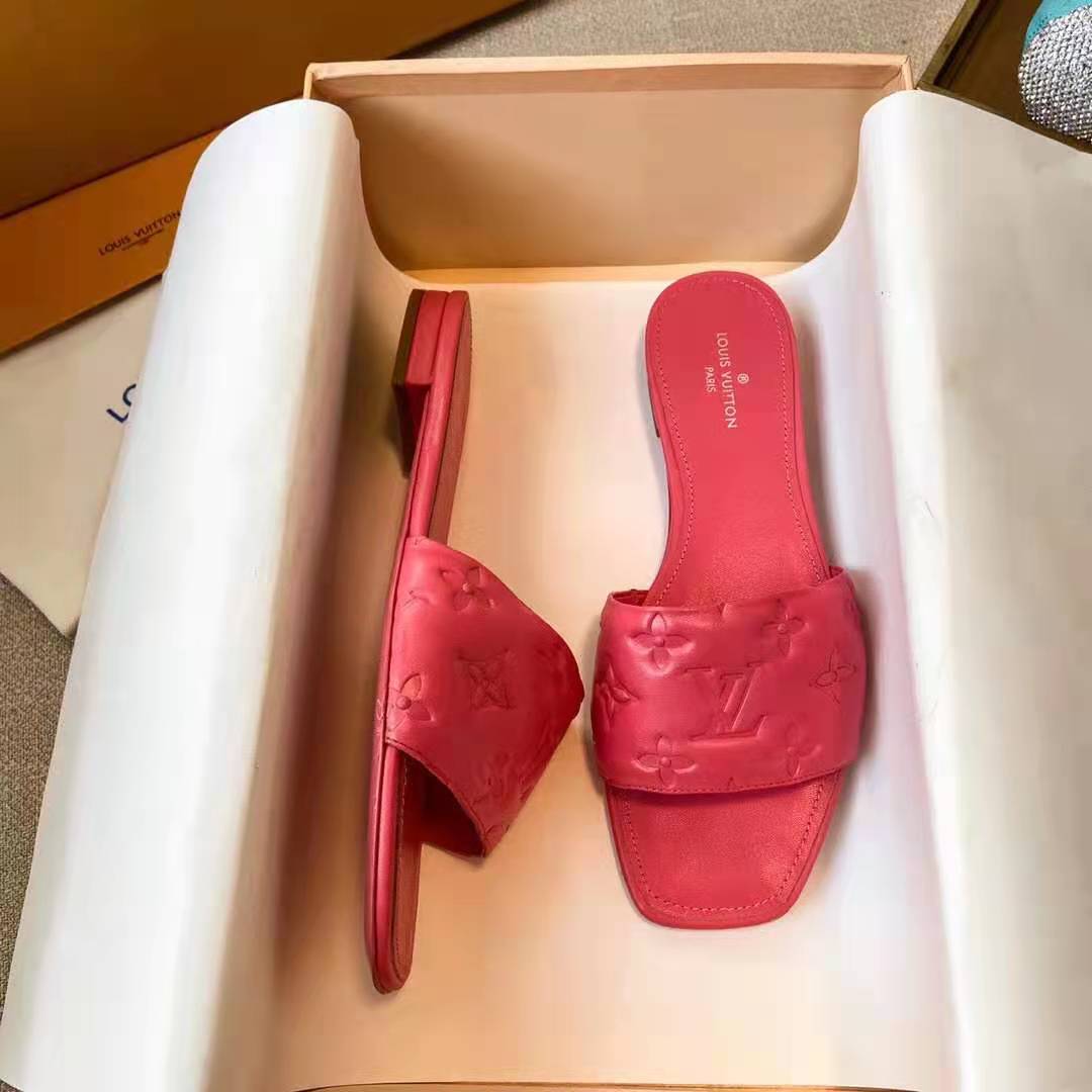 Louis Vuitton LV Women Revival Flat Mule Pink Monogram-Embossed Lambskin