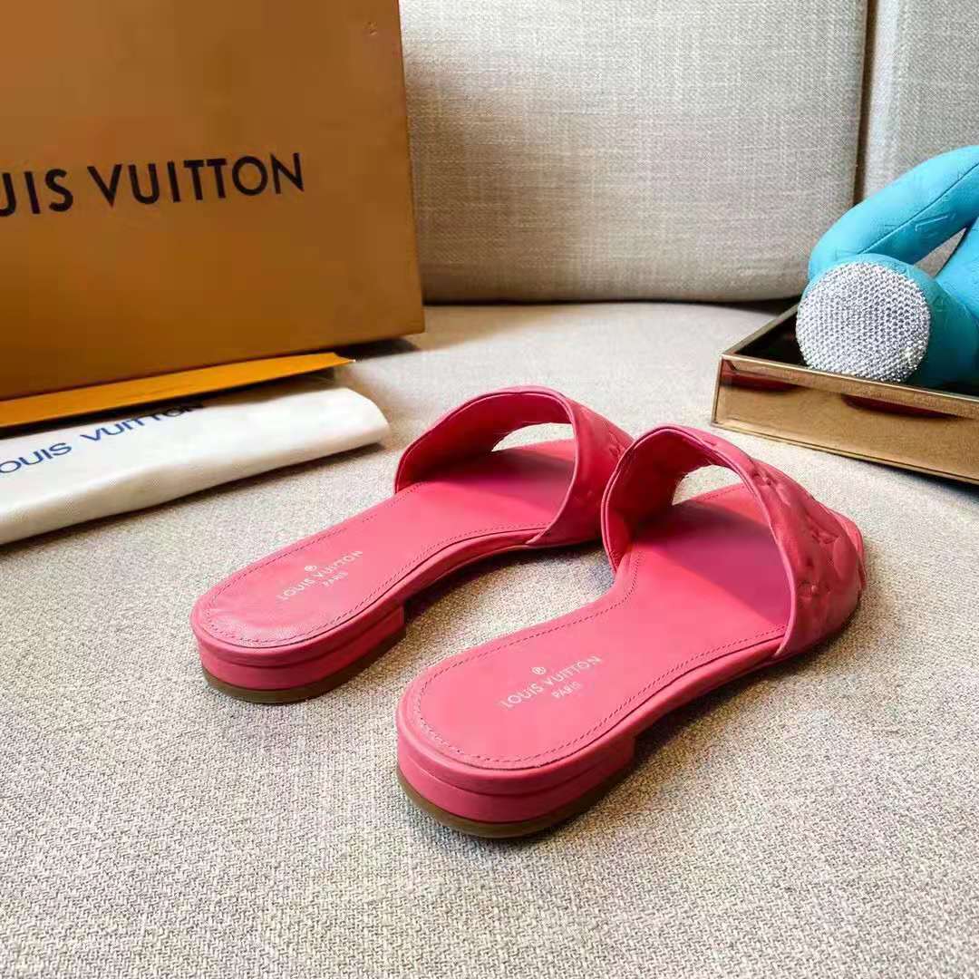 Louis Vuitton LV Women Revival Flat Mule Pink Monogram-Embossed Lambskin
