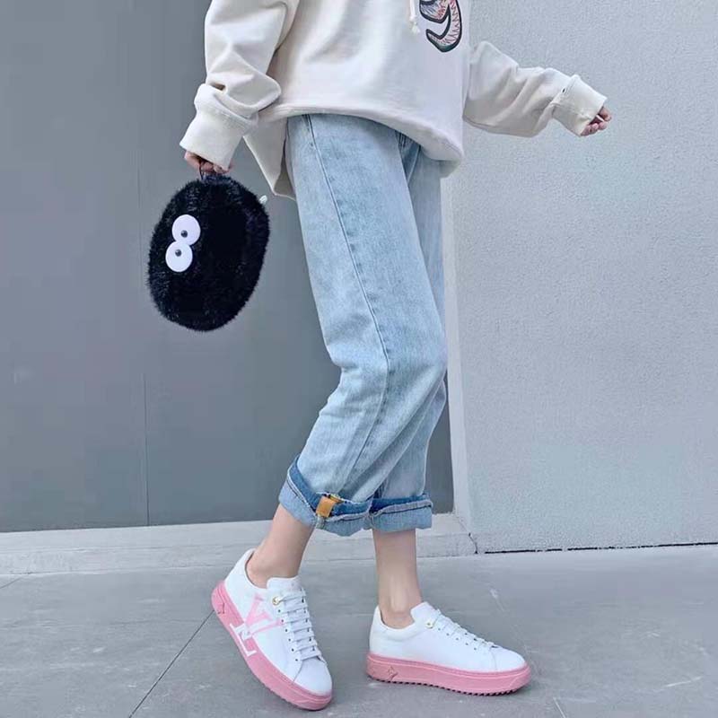 Louis Vuitton LV Women Time Out Sneaker Printed Calf Leather Light Pink
