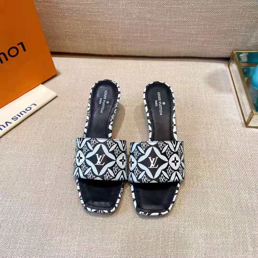 Louis Vuitton Women Since 1854 Lock It Flat Mule Gray Jacquard Textile