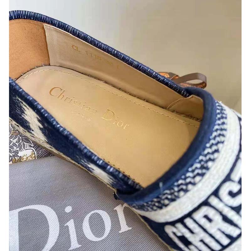 Dior Women Dior Granville Espadrille Deep Blue D-Stripes Embroidered Cotton