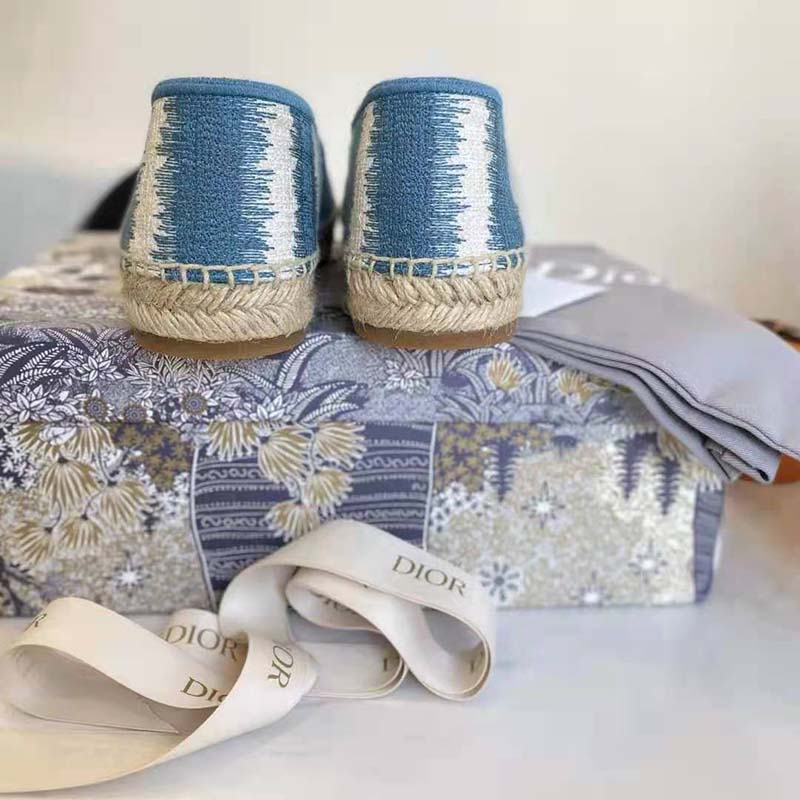 Dior Women Dior Granville Espadrille Deep Ocean Blue D-Stripes Embroidered Cotton