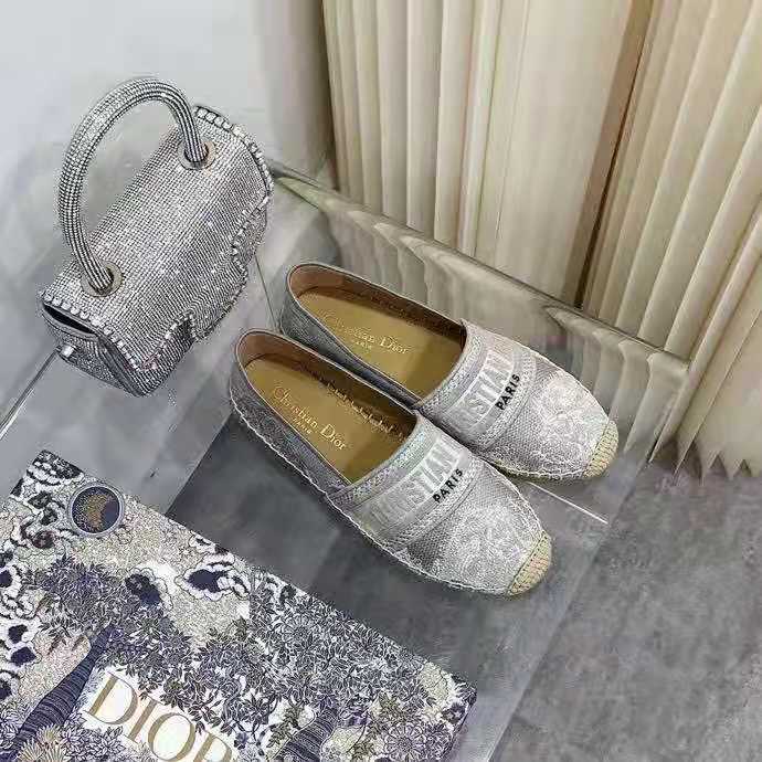Dior Women Dior Granville Espadrille Gray Embroidered Cotton Christian Dior