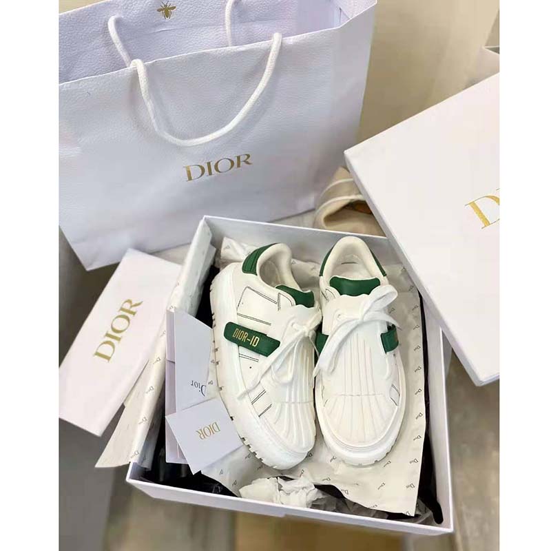 Dior Women Dior-ID Sneaker White and Green Calfskin and Rubber