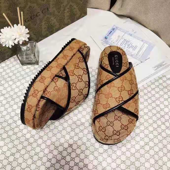 G*u*i gg unisex slide sandal beige and ebony original gg canvas
