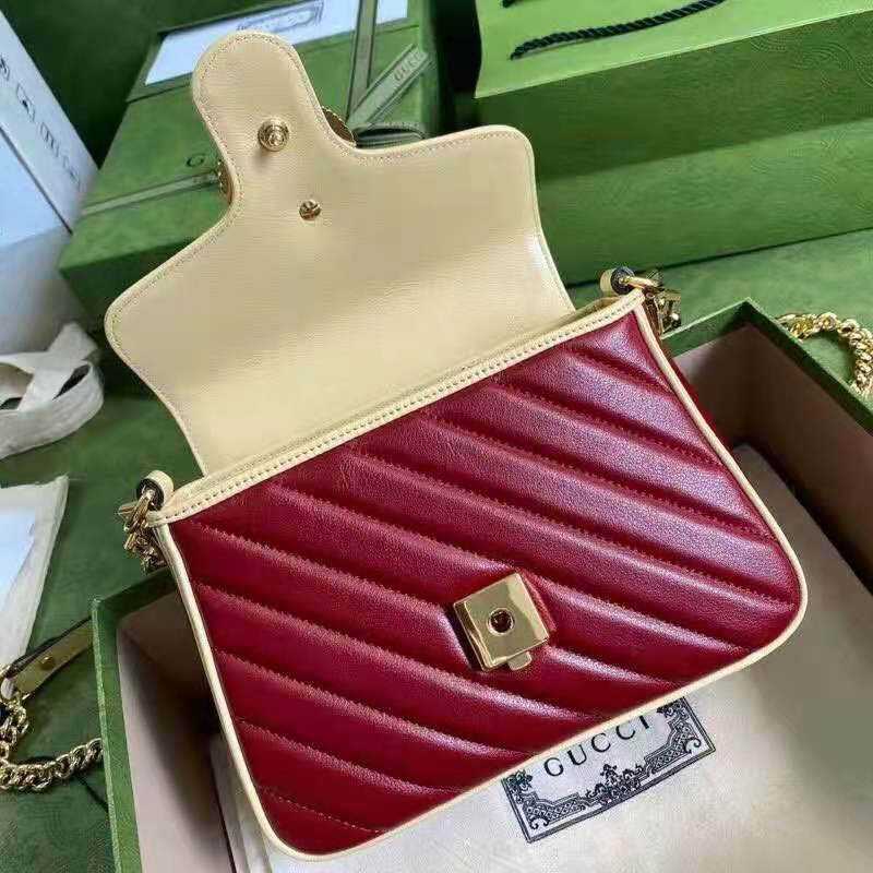G*u*i gg women gg marmont mini top handle bag blue red diagonal matelassé leather