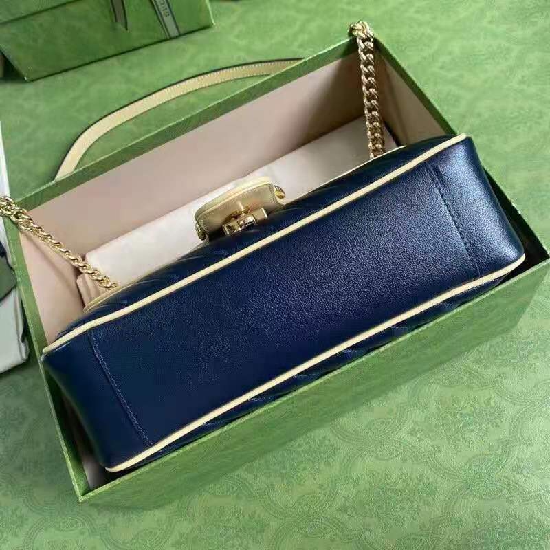 G*u*i gg women gg marmont small shoulder bag blue red diagonal matelassé leather