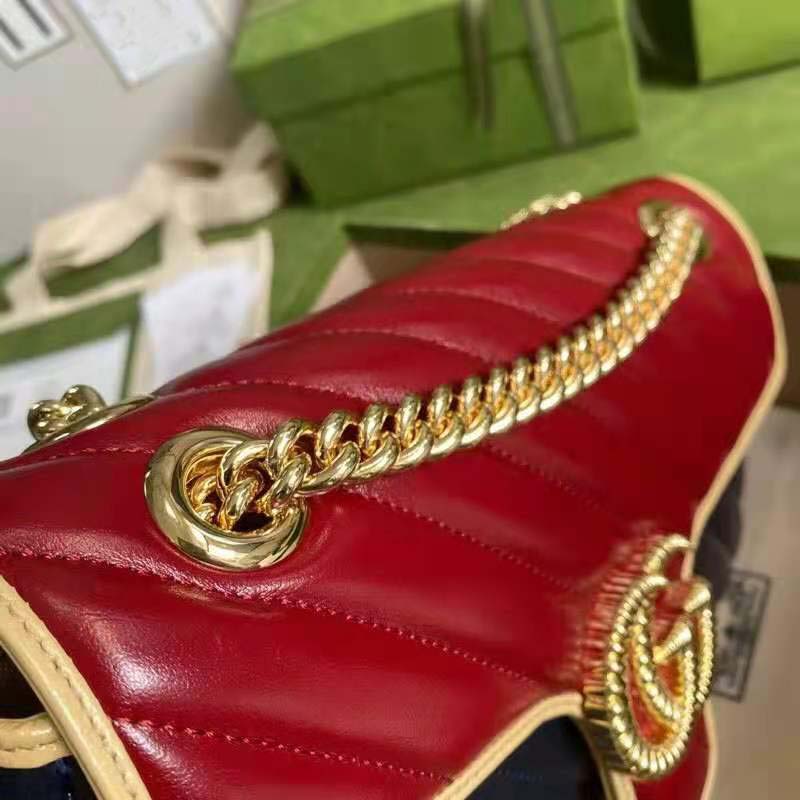 G*u*i gg women gg marmont small shoulder bag blue red diagonal matelassé leather