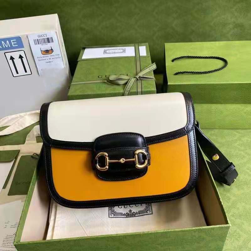 G*u*i gg women G*u*i horsebit 1955 shoulder bag burnt orange and white leather