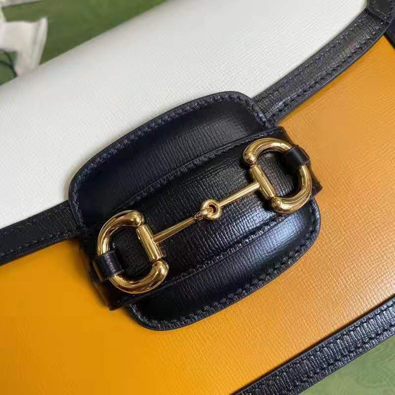 G*u*i gg women G*u*i horsebit 1955 shoulder bag burnt orange and white leather