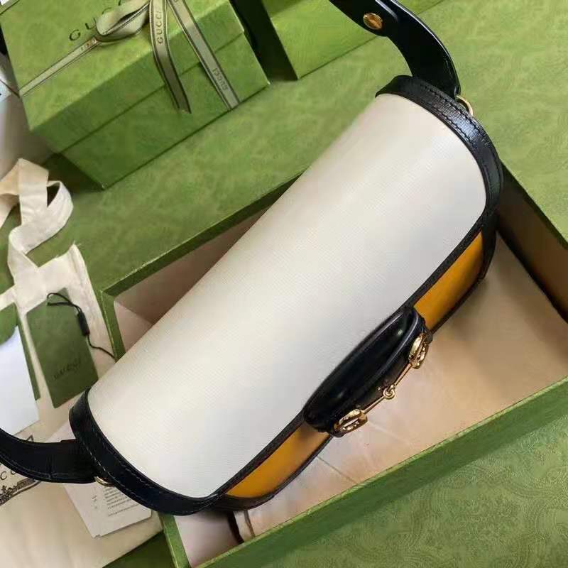 G*u*i gg women G*u*i horsebit 1955 shoulder bag burnt orange and white leather