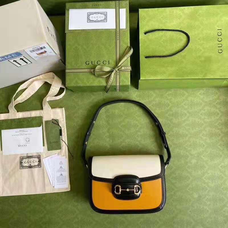 G*u*i gg women G*u*i horsebit 1955 shoulder bag burnt orange and white leather
