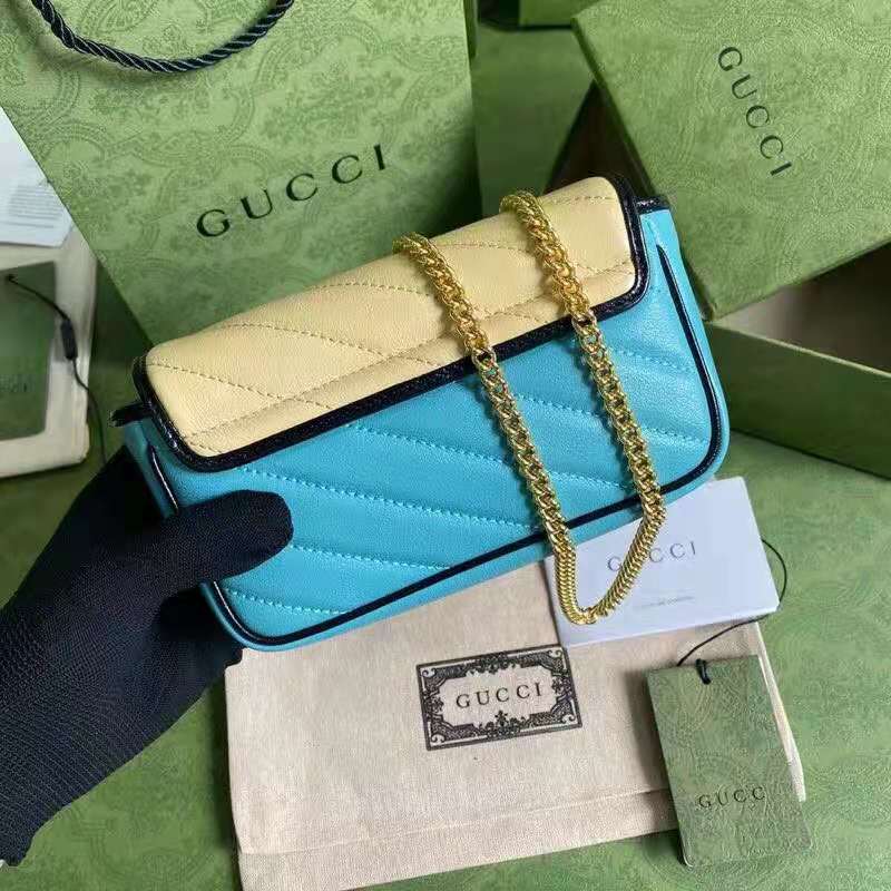 G*u*i gg women online exclusive gg marmont mini bag butter light blue diagonal matelassé leather