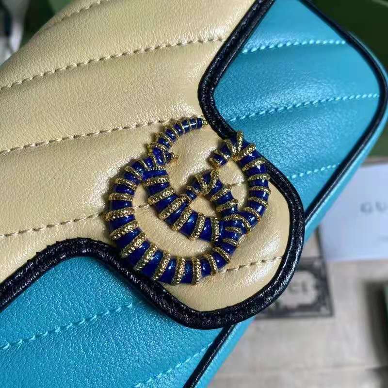 G*u*i gg women online exclusive gg marmont mini bag butter light blue diagonal matelassé leather