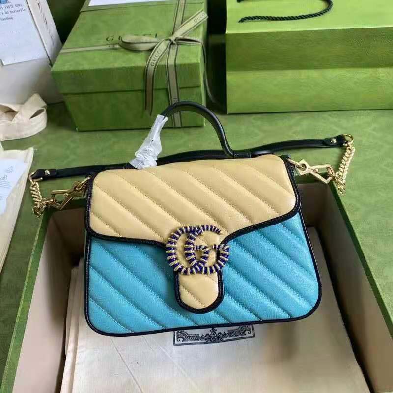 G*u*i gg women online exclusive gg marmont mini bag pastel blue butter diagonal matelassé leather