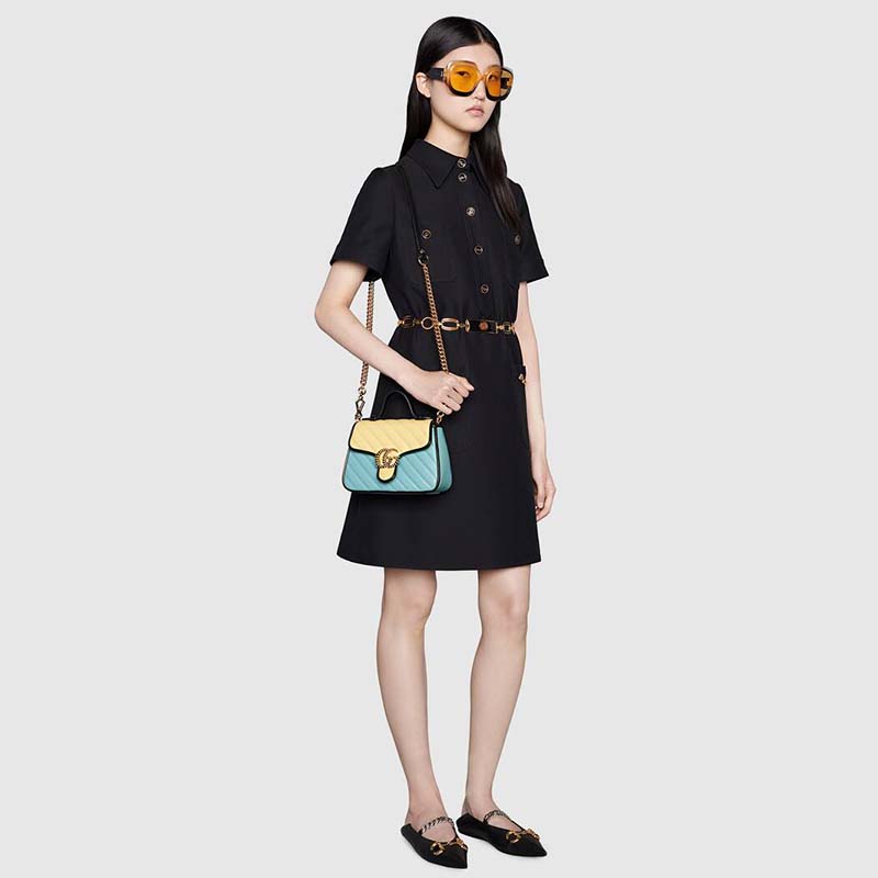 G*u*i gg women online exclusive gg marmont mini bag pastel blue butter diagonal matelassé leather