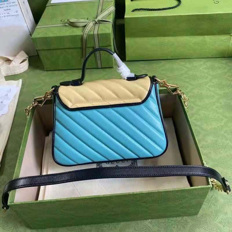 G*u*i gg women online exclusive gg marmont mini bag pastel blue butter diagonal matelassé leather