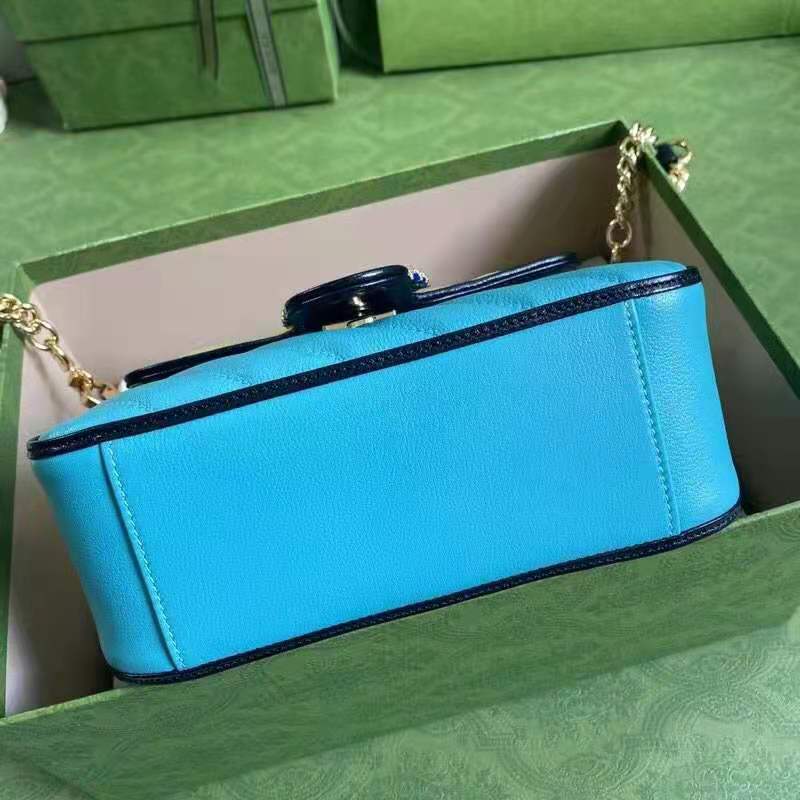 G*u*i gg women online exclusive gg marmont mini bag pastel blue butter diagonal matelassé leather