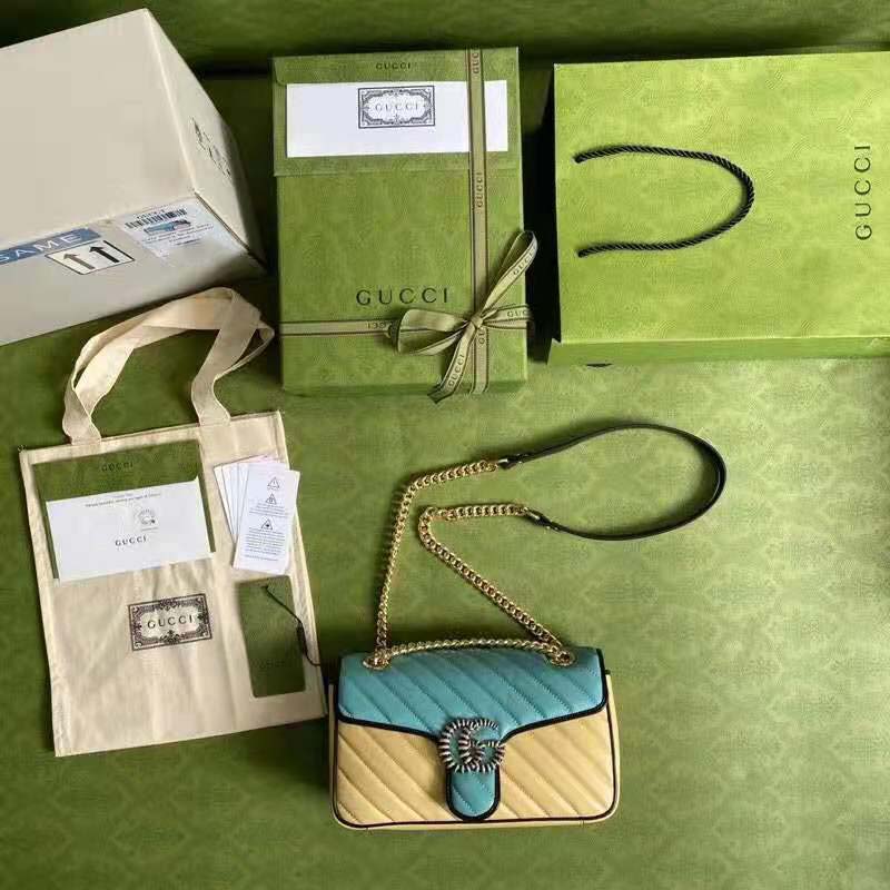 G*u*i gg women online exclusive gg marmont small bag pastel blue butter diagonal matelassé leather