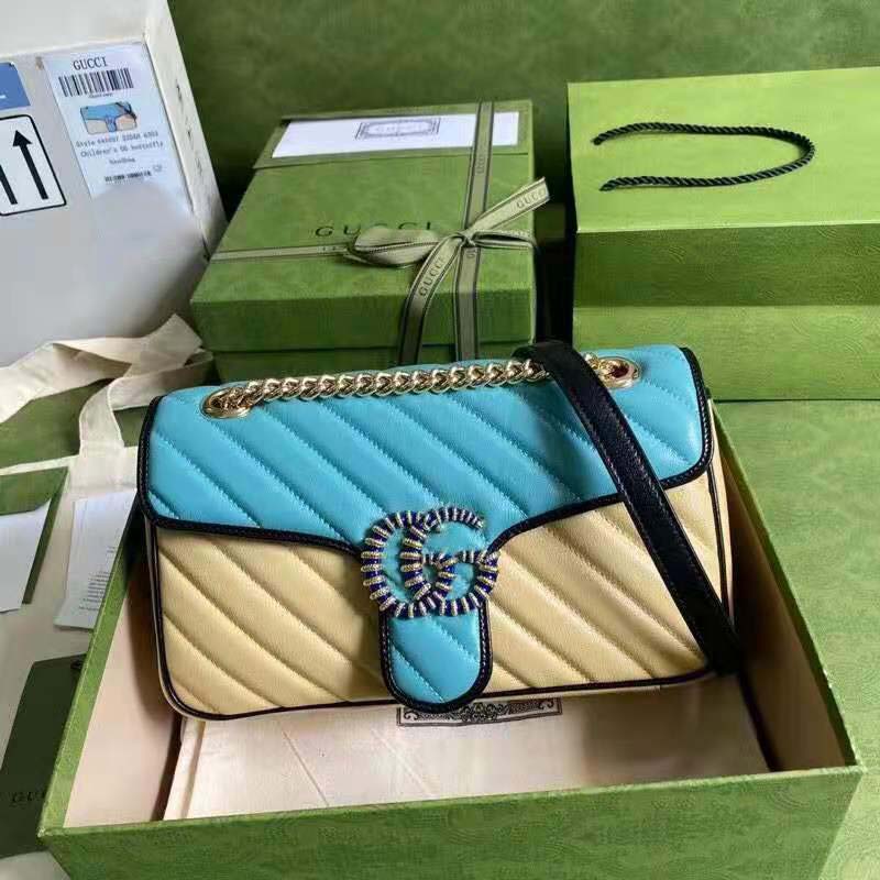 G*u*i gg women online exclusive gg marmont small bag pastel blue butter diagonal matelassé leather