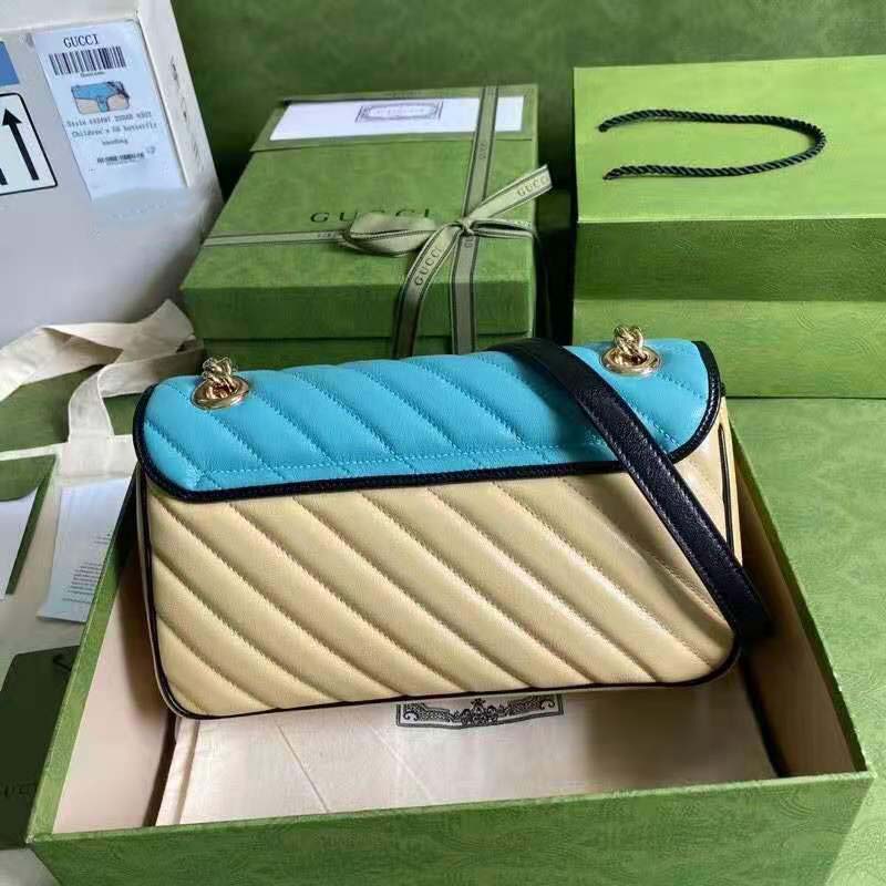 G*u*i gg women online exclusive gg marmont small bag pastel blue butter diagonal matelassé leather