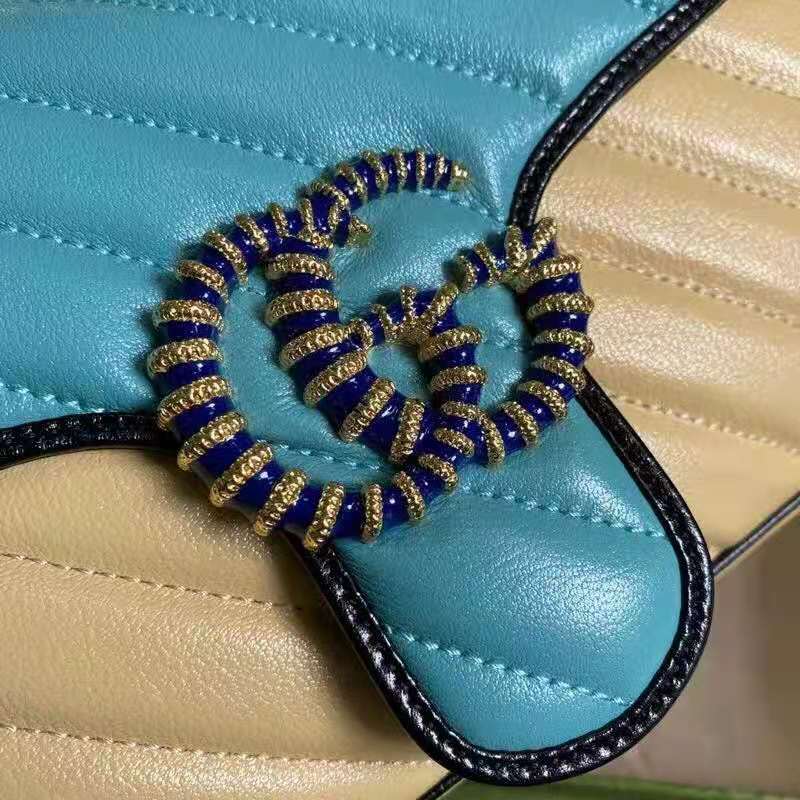 G*u*i gg women online exclusive gg marmont small bag pastel blue butter diagonal matelassé leather