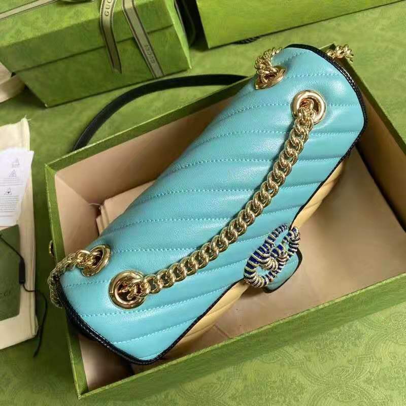 G*u*i gg women online exclusive gg marmont small bag pastel blue butter diagonal matelassé leather