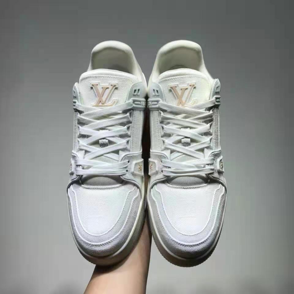 Louis Vuitton LV Unisex LV Trainer Sneaker Monogram Denim with Tonal Suede Calf Leather