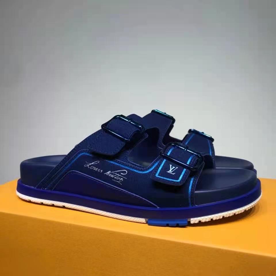 Louis Vuitton Unisex LV Trainer Mule Blue Monogram-Embossed Suede Calf Leather