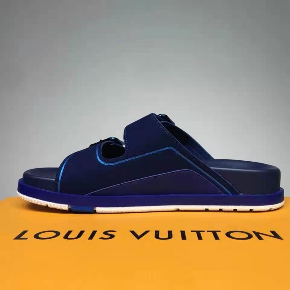 Louis Vuitton Unisex LV Trainer Mule Blue Monogram-Embossed Suede Calf Leather