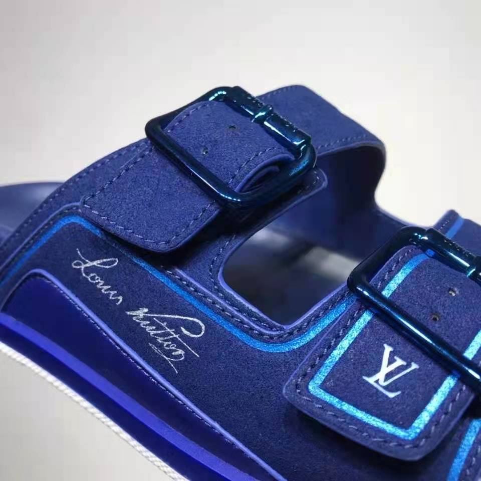 Louis Vuitton Unisex LV Trainer Mule Blue Monogram-Embossed Suede Calf Leather
