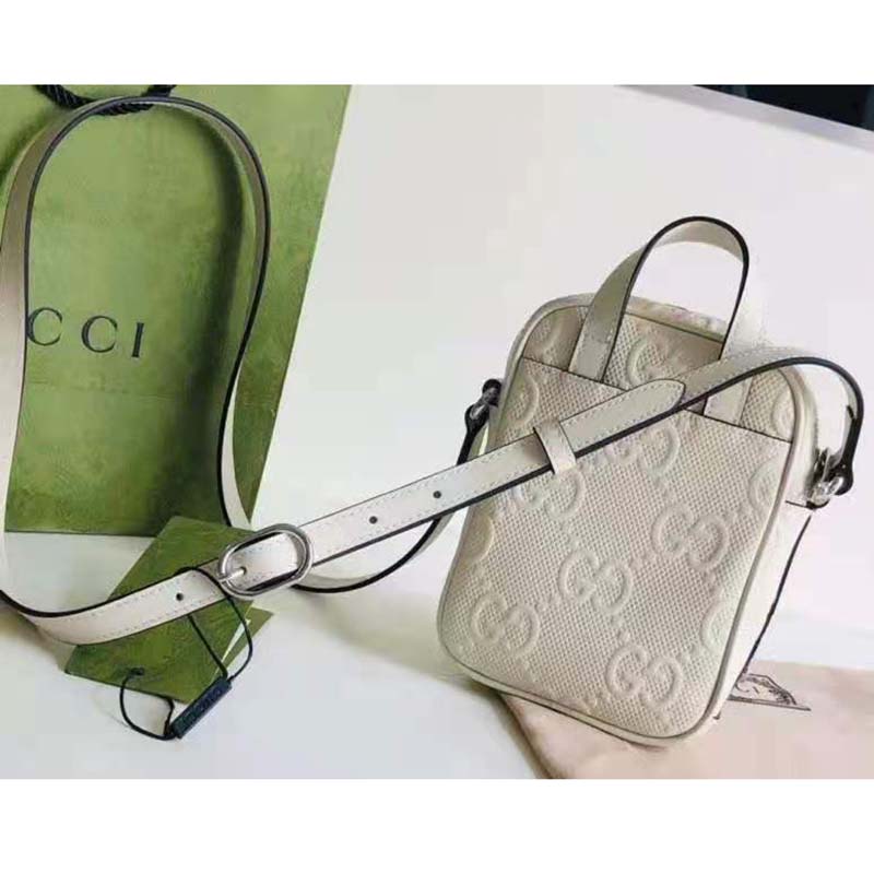G*u*i gg unisex embossed mini bag white leather cotton linen
