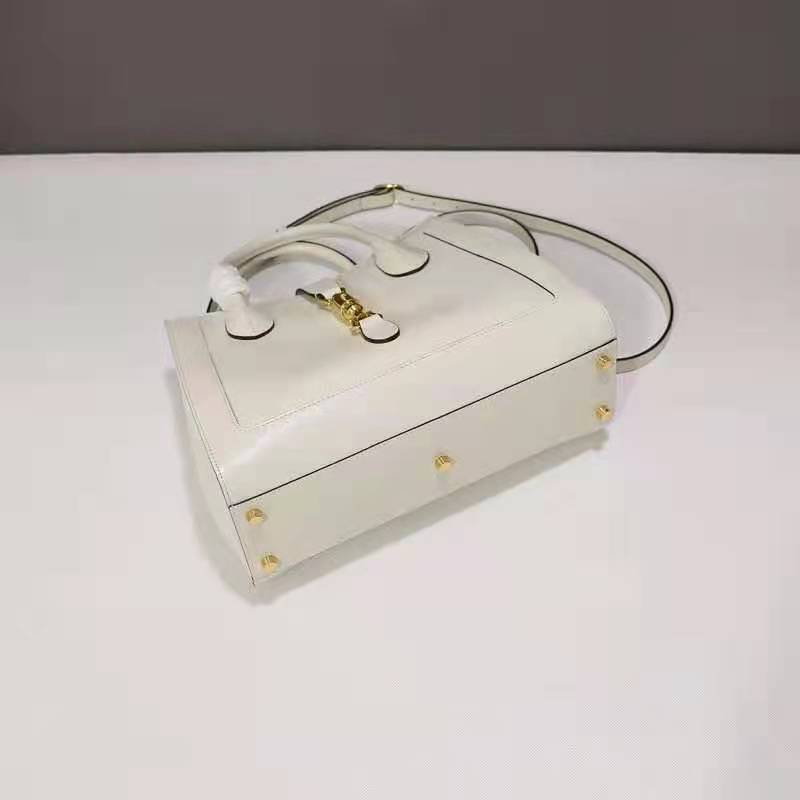 G*u*i gg unisex jackie 1961 medium tote bag white leather gold toned hardware