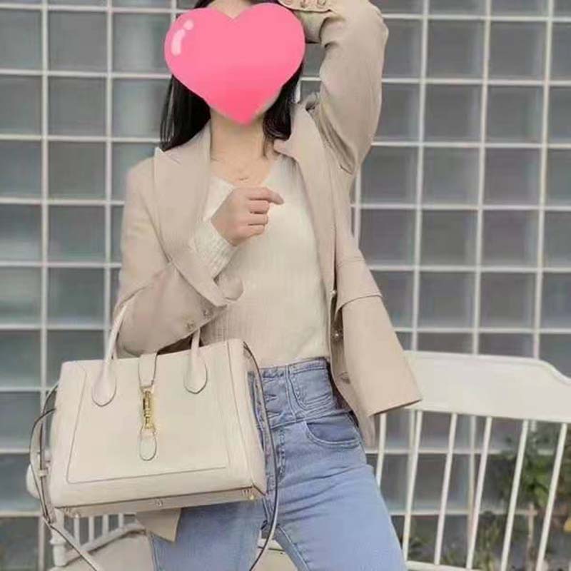G*u*i gg unisex jackie 1961 medium tote bag white leather gold toned hardware
