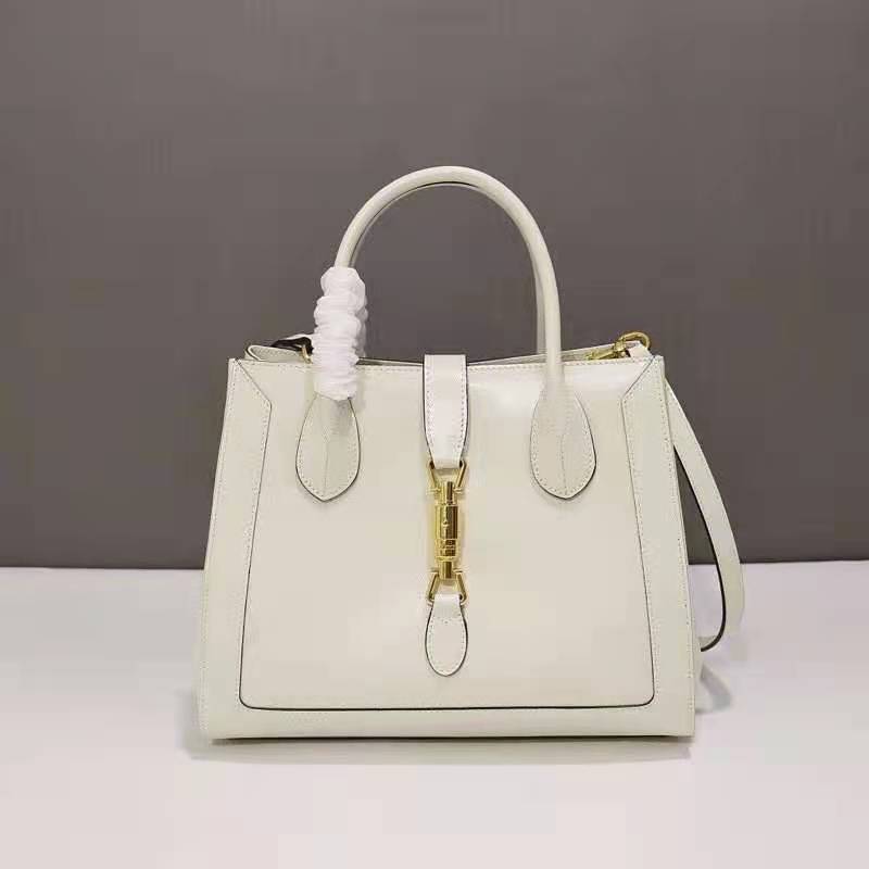 G*u*i gg unisex jackie 1961 medium tote bag white leather gold toned hardware