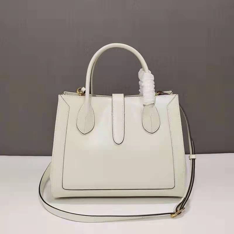 G*u*i gg unisex jackie 1961 medium tote bag white leather gold toned hardware