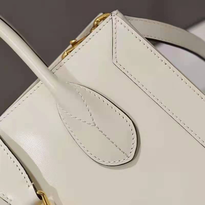 G*u*i gg unisex jackie 1961 medium tote bag white leather gold toned hardware